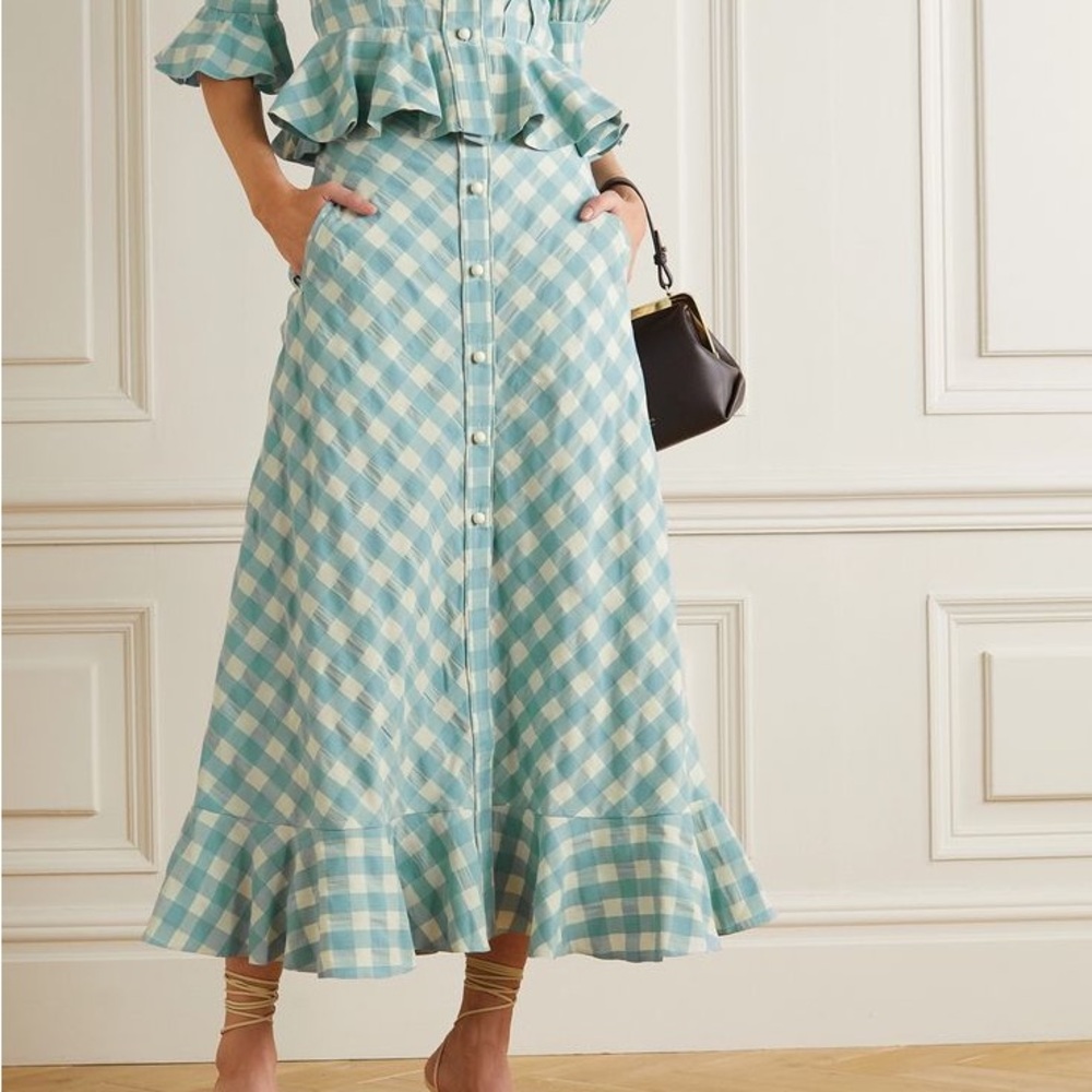 Anna Mason Light Blue Gingham Button-Front Midi Skirt 2